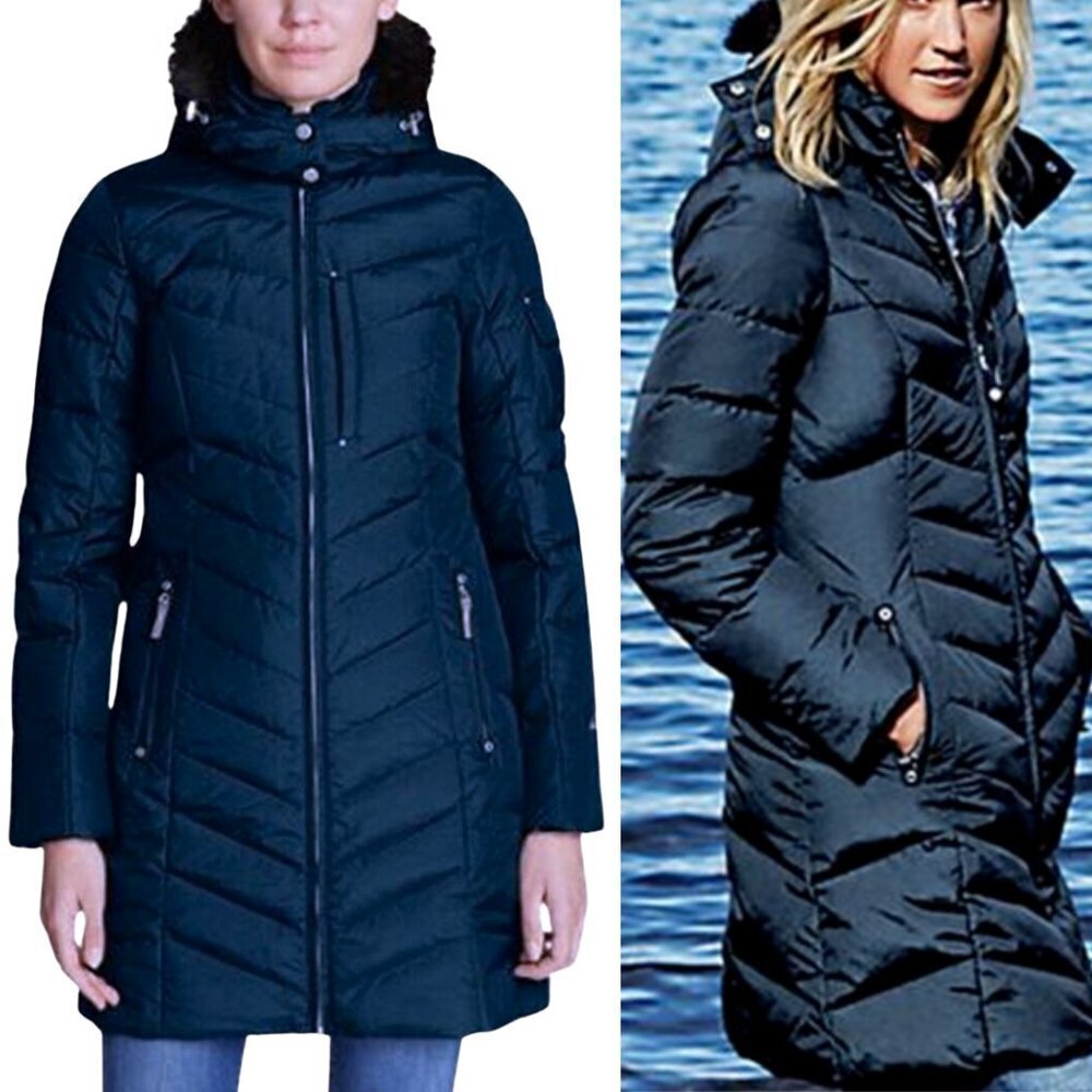 Eddie Bauer Women's Sun Valley Down 650 Parka Navy Blue Atlantic Puffer Coat, XL